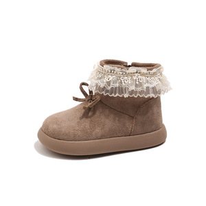 Bottes de neige pour enfants, bottes courtes à semelle souple et chaude en fourrure pour filles, avec nœud en dentelle, non légères - Product Image 5