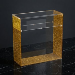 Lucite Altın Simli Akrilik Özel Yapım Kare Matzah Kutusu, Manyetik Kapaklı, Kare Matzahlar İçin Fabrika Üretimi - Product Image 1