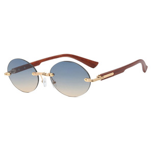 LMAMBA S060 Newest Trendy Retro Wooden Temples Shades Women's Men's Metal Rimless Oval Frame Custom UV400 <b>Sunglasses</b> 2024 - Product Image 5