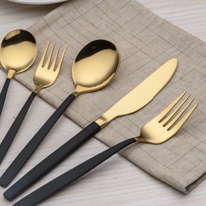 Juego de cubiertos transparentes de peso pesado al por mayor, decoración de mesa elegante, cubiertos dorados, vajilla con mango negro para uso doméstico para Navidad - Product Image 5