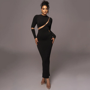 White Long Sleeve Cut-Out Bodycon Dress Round Neck Full Length <b>Elastic</b> Stretch Evening Dress Women's Fashion - Product Image 4