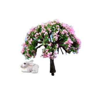 Artificial Plastic Pink Flower Tree Mini Fairy Garden Accessories Doll House Decoration Outdoor Terrarium Gardening Item