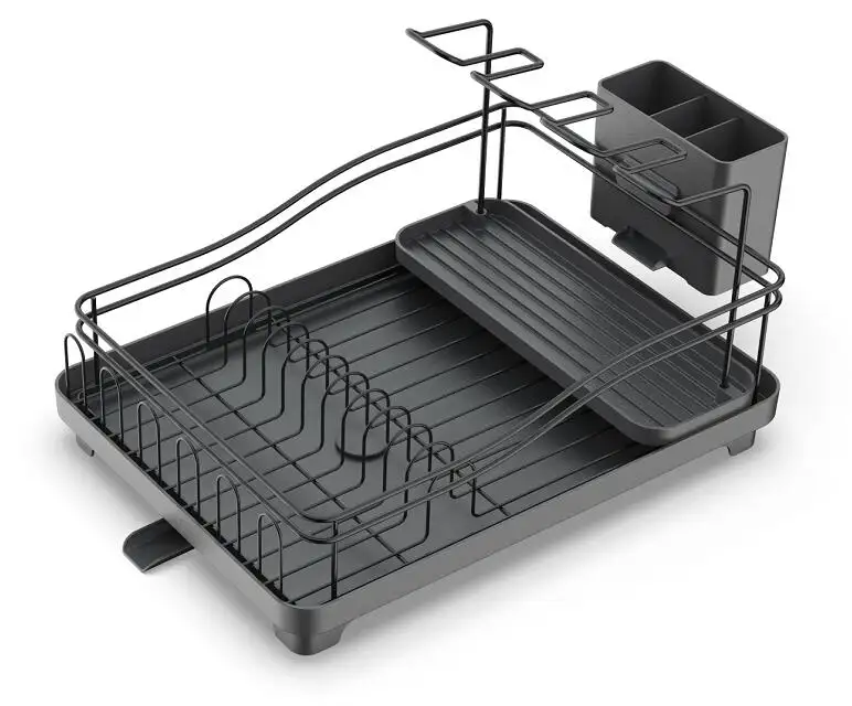 Steel Adjustable Kitchen Storage Organizer Dish Drainer Rack With Glass Cup Holder