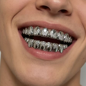 Grillz en forme de papillon avec zircone diamantée, or et argent, unisexe, style Hip Hop, ornements dentaires pour usage quotidien, micro-inserts pour appareils dentaires - Product Image 4