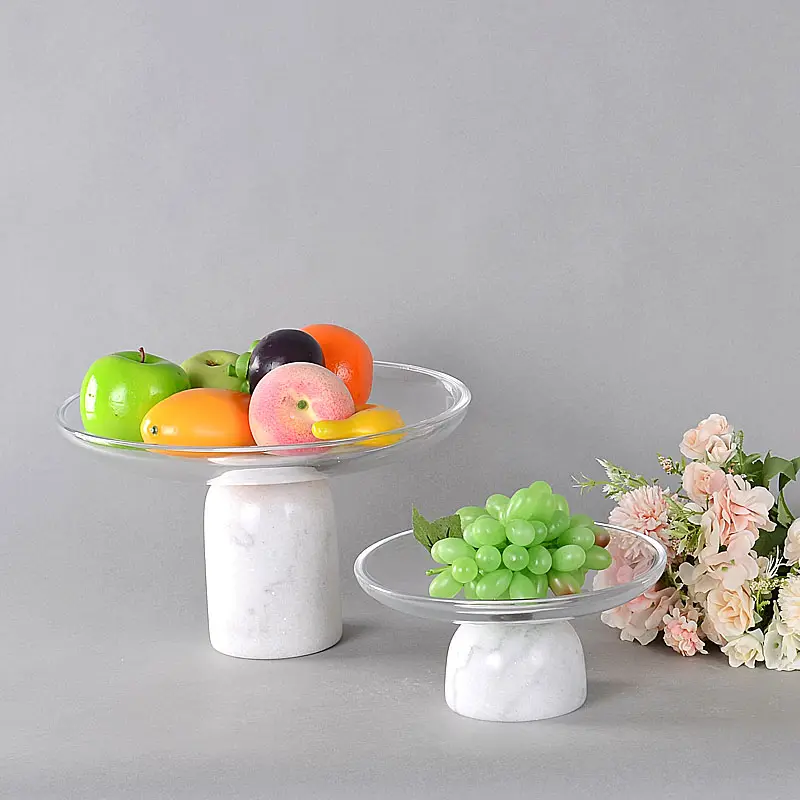 MODERN LUXURY HOUSE ITEMS WHITE MARBLE GLASS DECORATIVE FRUIT BOWL TABLE CONTEMPORARY DECOR