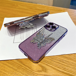 Nouveau style Électrolytique Bling Bling Glitter Papillon Stand Téléphone Cas Pour Iphone 11 12 13 14 15 <span class=keywords><strong>promax</strong></span> 7plus XS XR 8 couvre - Product Image 5