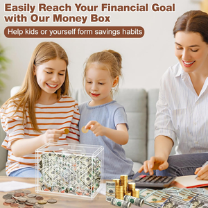 OEM Acrylic Rõ Ràng An Toàn Con Heo Đất Ngân Hàng Tiền Hộp Với $10,000 Mục Tiêu Đếm Ngược Hộp Tiền Gửi Cho Tiền Tiết Kiệm Với Số Kiểm Tra - Product Image 3