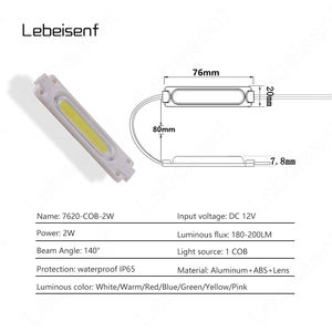 Module LED <span class=keywords><strong>76</strong></span>*20mm Lumière Monochrome Lampe ABS Moulé par Injection avec Couvercle Transparent en PC Basse Tension CC 12V 2W Puce COB - Product Image 2