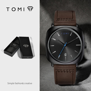 Orologio da <span class=keywords><strong>uomo</strong></span> TOMI T084 al quarzo da 42 mm, casual, di lusso, con cinturino in pelle, design classico e semplice, cassa quadrata, lancette alla moda. - Product Image 4