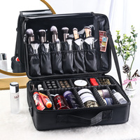Sacs de maquillage de voyage portables et imperméables avec fermeture éclair, motif lettres, miroir de maquillage LED et kit d'organisation pour styliste
