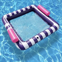 Tapis flottant gonflable pour l'eau, chaise longue carrée pour deux personnes avec rayures multicolores, grande taille épaissie, idéal pour l'été