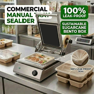 Máquina Selladora de Bandejas Manual Comercial con Cajas Bento para Llevar de Caña de Azúcar 100% Herméticas - Product Image 1