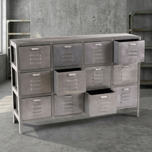 Commode industrielle et vintage à 5+ tiroirs en fer gris rouillé noir, meuble écologique pour appartement, salon, style ferme, pour usage domestique - Product Image 3