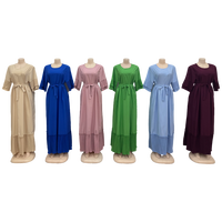 Vente en gros Nouvelle mode Abaya Robe musulmane pour femmes Taille haute Col rond Manches courtes