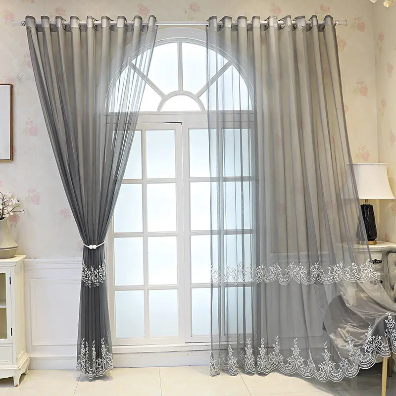 Customized Designs Modern Simple Light Luxury 100% Polyester Decorative Beads Sheer Curtains Living Room