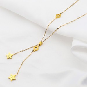 Double Star Tassel Necklace Gold Zinc Alloy Adjustable Clavicle Chain For Women Gift Jewelry - Product Image 1