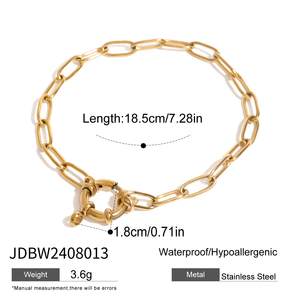 Pulsera J&D de Acero Inoxidable Resistente al Agua con Baño de Oro de 18K, Cadenas Tipo Serpiente, Eslabón Cubano y Cable con Cuentas Ovaladas, Dijes y Cierres de Palanca y Langosta - Product Image 6