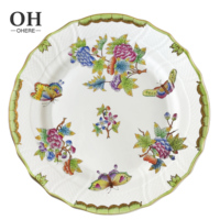 Vente chaude Assiette de service en porcelaine verte vintage écologique avec motif papillon Assiette à dîner Ensemble de vaisselle en céramique fraîche Décoration de mariage 4 pièces