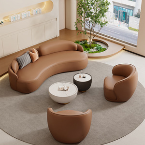 Sofá Cama Reclinable de Cuero Casual Personalizado, Relleno de Esponja, Diseño Nórdico Ecológico, Sofá Modular para Oficina, Apartamento, Sala de Estar - Product Image 1