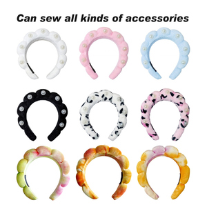 Diadema de maquillaje, diadema hinchada para el cuidado de la piel con esponja de algodón, toalla de rizo, diadema de tela - Product Image 6