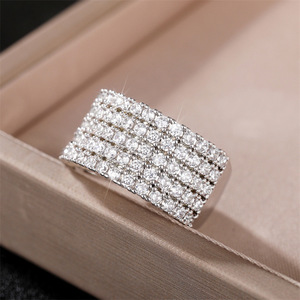 Five <b>Row</b> Full Zircon Women's Ring Pave Setting Platinum Color Fashion Jewelry <b>Gift</b> - Product Image 3