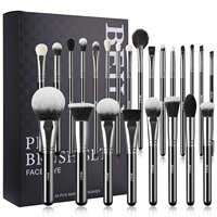 Ensemble de 24 pinceaux de maquillage de luxe noirs de qualité supérieure, poils de chèvre naturels, pinceaux pour poudre, fond de teint, fard à paupières, pinceaux de mélange, logo personnalisé