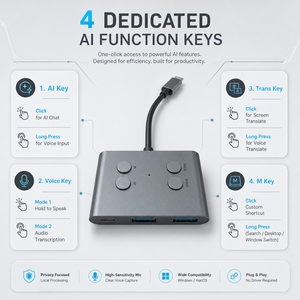 ฮับ USB-C แบบใหม่ 2 พอร์ต USB-A 3.0 พร้อมปุ่มลัดแบบกำหนดเอง ดีไซน์เน้นความเป็นส่วนตัว พร้อมฟังก์ชัน AI สำหรับเดสก์ท็อปและการเดินทาง - Product Image 3