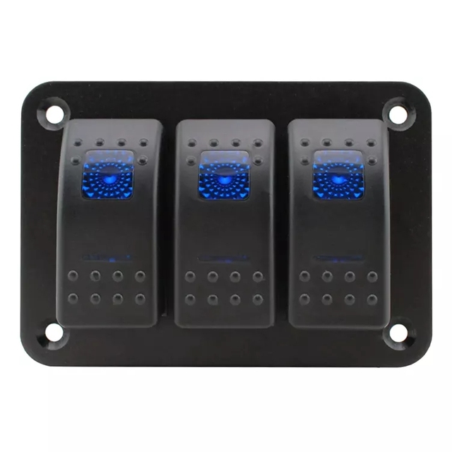 3 Gang Rocker Switch Panel Aluminum 5 Pin on Off Toggle Switch Panel for Car Boat Marine RV SUV TUV Truck Bus