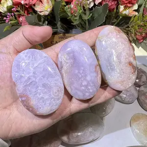 Wholesale Natural High Quality Pink Amethyst Palm Healing Crystal Quartz Palm Stone For Decoration