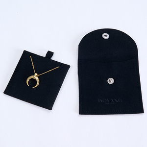 Boyang Wholesale Luxury Microfiber Flip <b>Snap</b> Black Jewelry Pouch Bag Custom - Product Image 4