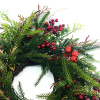 Ensemble de décoration de porte Couronne artificielle de Noël avec fleurs rouges et baies