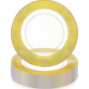 แผ่นชาร์จทรงกลมแบบใช้แล้วทิ้งขนาด13นิ้วพลาสติกแข็งขอบทองใสสำหรับงานแต่งงานโรงแรมบ้านงานเลี้ยงใช้จาน PS - Product Image 2