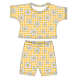 Bộ đồ hai mảnh áo crop top ngắn tay in họa tiết phương Tây và quần short biker dành cho bé gái, trang phục mùa hè, bộ đồ mặc nhà cho trẻ em - Product Image 3