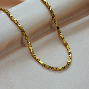 Gold Geometric Beaded Necklace Zinc Alloy Faceted Chain Minimalist Design Fashion Jewelry - Product Image 2