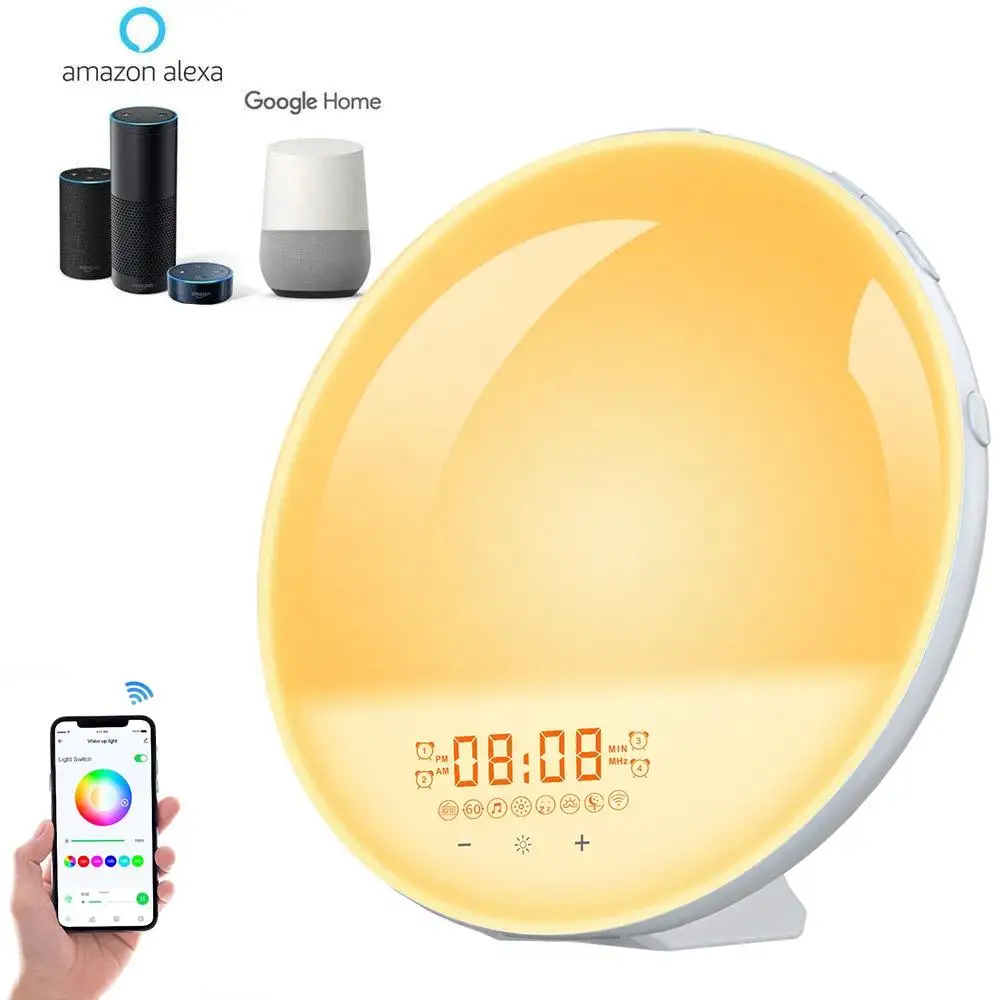 WIFI akıllı led gece lambası uyandırma işığı sunrise lamba saat lamba dokunmatik kontrol cep telefonu kontrol app ile