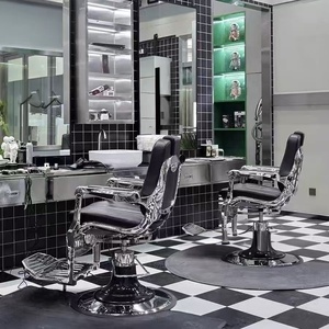 Fauteuil de barbier haut de gamme pour hommes, fauteuil de salon de coiffure pliable rétro avec dossier inclinable, pour permanente, coloration, rasage, fauteuil de salon de coiffure - Product Image 5
