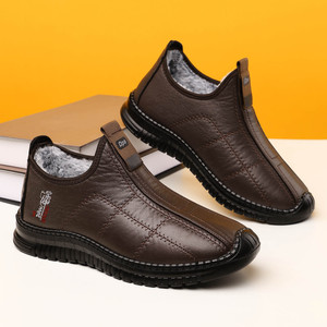 Zapatos de Hombre, Botas de Invierno de Cuero, Nuevas, Transfronterizas, Forradas de Felpa, Gruesas, Cálidas, para Hombres de Mediana Edad y Mayores, Antideslizantes, Sin Cordones - Product Image 3