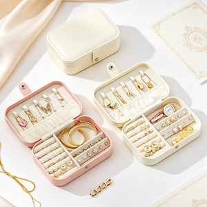 PU Leather Double Layer Jewelry Box Portable <b>Storage</b> Case for Earrings & <b>Rings</b> Travel Organizer Pouch - Product Image 4