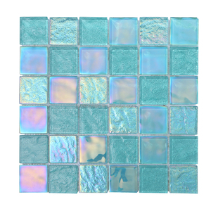 Piastrelle a Mosaico in Vetro Iridescente Quadrato Moderno, Spessore 4mm, Bianco Verde Blu Oceano, per Piscine, Ville e Decorazioni Domestiche - Product Image 3
