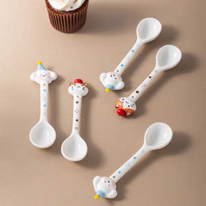 Cuchara de cerámica con diseño de cabeza de gato y perro, mango largo, para uso doméstico, comedor, oficina, café, sopa, etc. - Product Image 1
