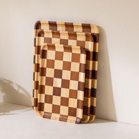 Ensemble de plateaux en bois de qualité supérieure, écologiques, à carreaux, pour servir la pizza, le pain et les petits-déjeuners, vaisselle de restaurant