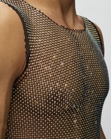 PATON-Débardeur en éponge de haute qualité Fait à la main A/B Cristaux arc-en-ciel Coupe brute Mesh Top-Notch Shine-like-diamond Rhinestones Crew Neck