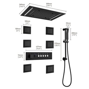 Ensemble de <span class=keywords><strong>douche</strong></span> encastré en acier inoxydable 20*14 pouces avec lumière LED à cinq fonctions à température constante et douchette à main relevable - Product Image 3