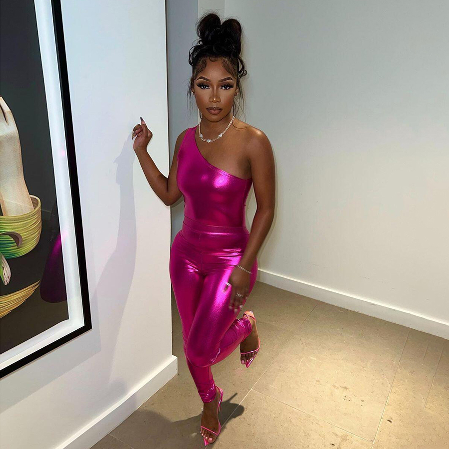 Модный Блестящий облегающий комплект Kliou K22S25458 из 2 предметов, комплект женских однотонных брюк, уличный Женский комплект