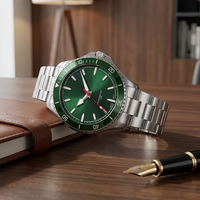 Montre de plongée étanche 5ATM pour homme ORINO, montre-bracelet à quartz, cadran bleu-vert, bracelet en cuir/acier, montre de sport tendance pour homme