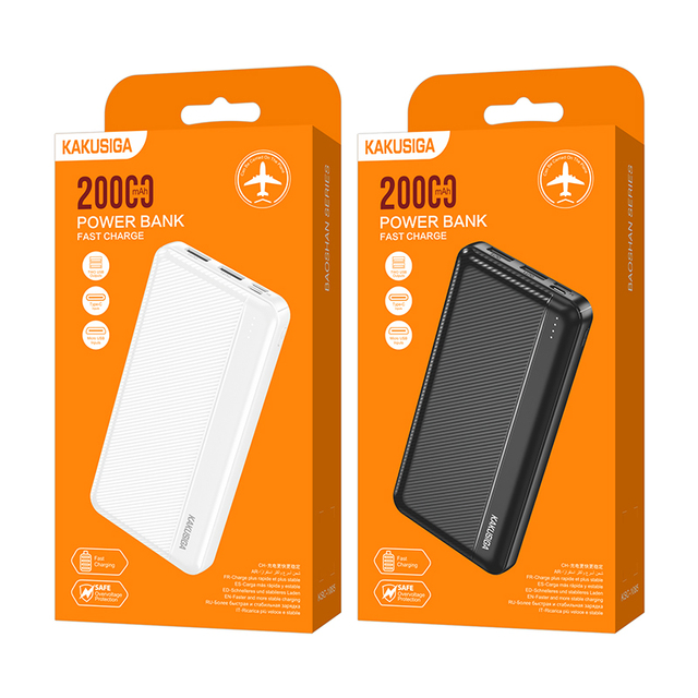KAKUSIGA 20000mAh Power Bank With Indicator Light Display Travel Phone Power Banks USB Fast Portable Charger