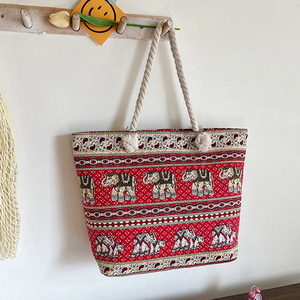 กระเป๋าถือผ้าใบสไตล์ชนเผ่าขนาดใหญ่สำหรับผู้หญิงกระเป๋าถือเชือกป่านแบบเรียบง่ายสำหรับช้อปปิ้งกำหนดเอง - Product Image 4