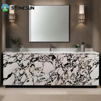 Table basse en marbre blanc Calacata Violet de luxe StoneSun, Italie, avec socle bas, lavabo en marbre Calacatta Viola