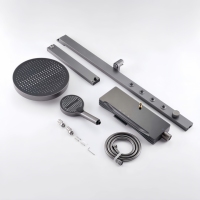 Conjunto de mezclador de ducha digital inteligente de latón, sistema de ducha termostático de pared con efecto lluvia, grifo en cascada y función de masaje tipo piano