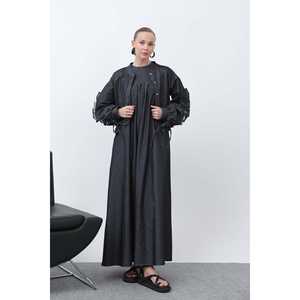 Robe-veste bordeaux pour femme avec manches à volants, coupe ample, tissu tissé, robe de travail confortable - Product Image 6